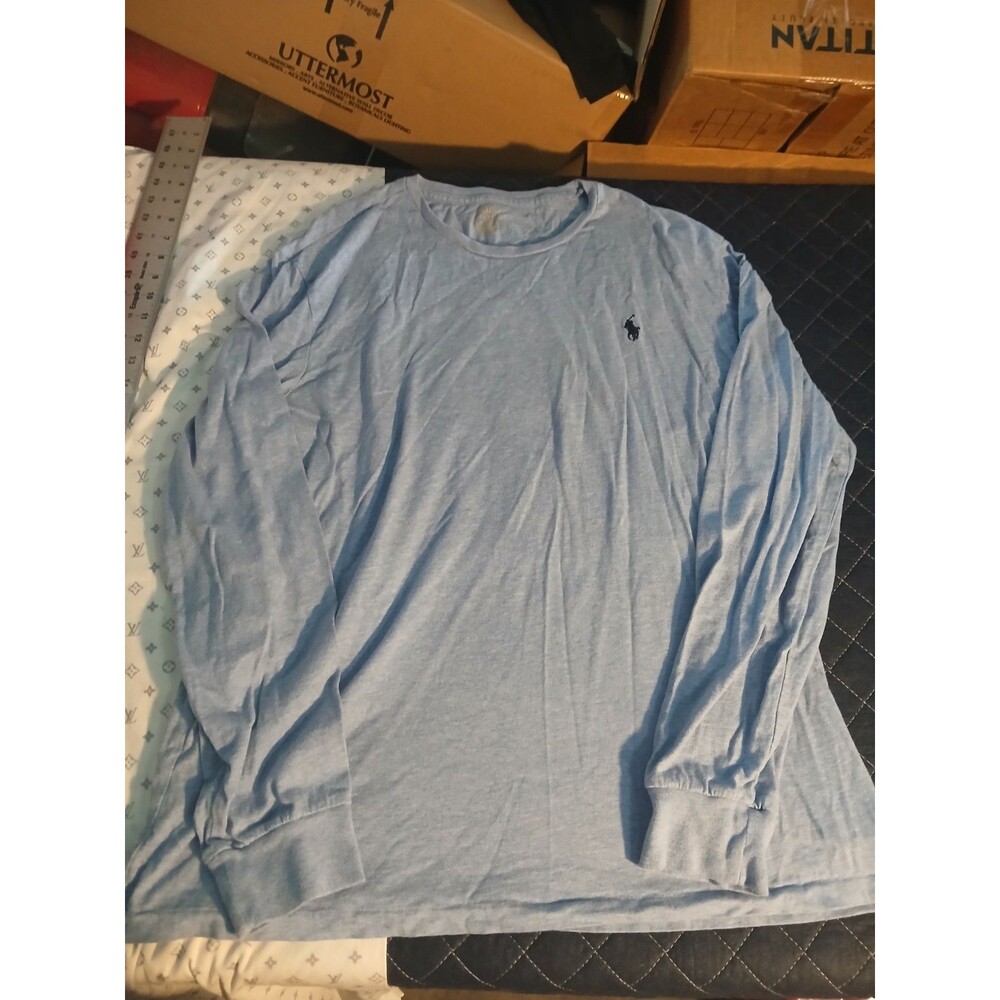 Men's Blue Custom Slim Fit  Long Sleeve Crew-Neck T-Shirt Size L